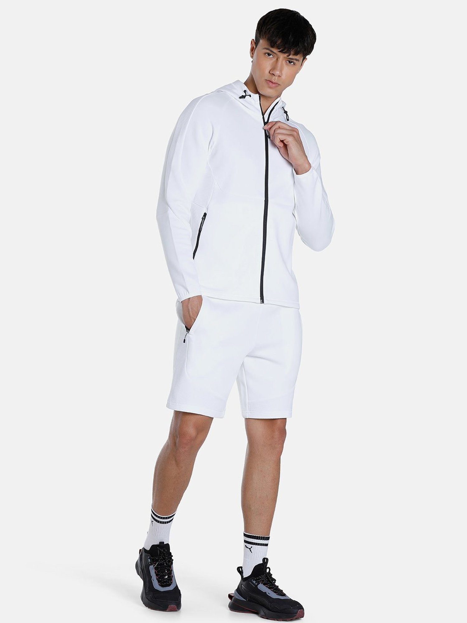 Puma White Cotton Regular Fit Shorts