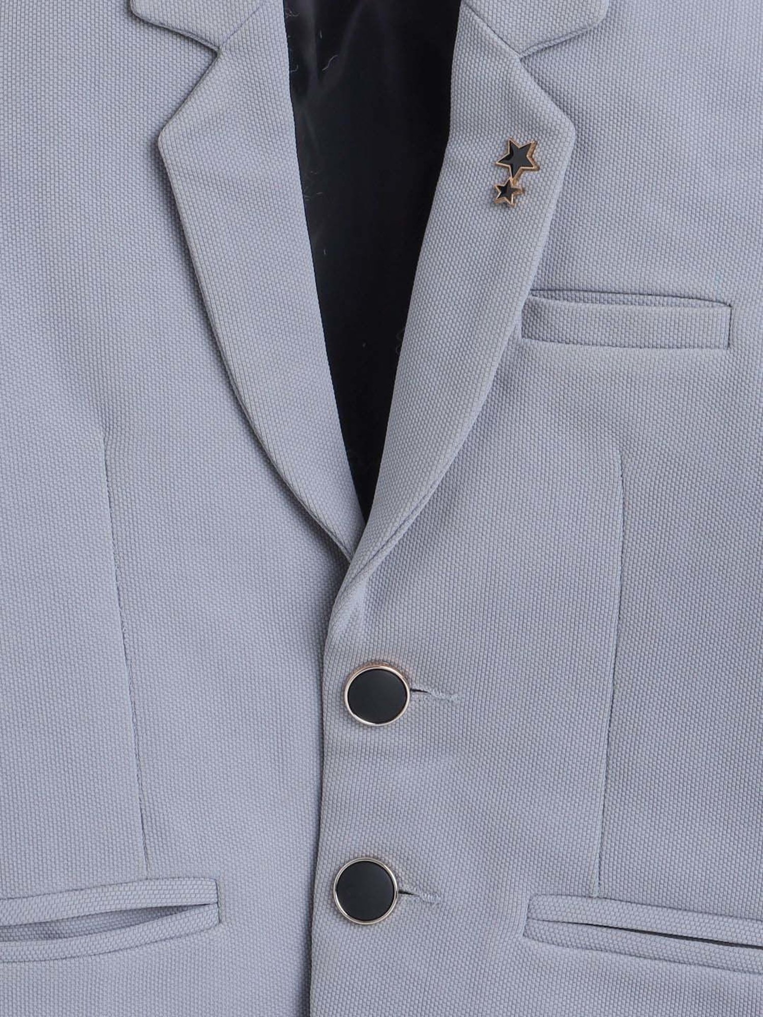 Fourfolds Boys Grey Solid Full Sleeves Blazer