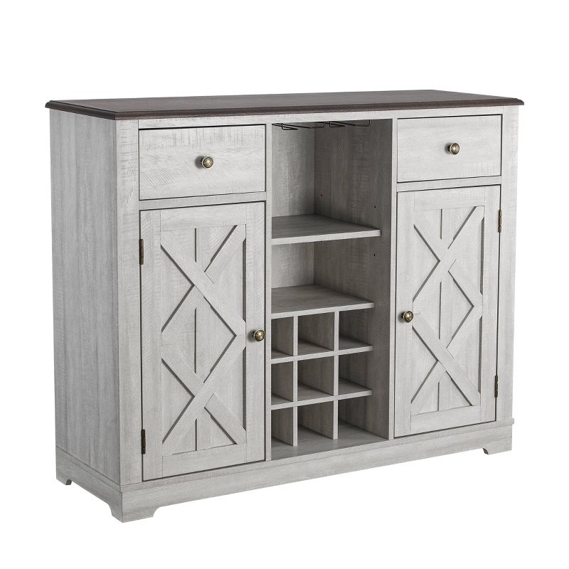 47" Wood Bar Cabinet with Brushed Nickel Knobs White - Home Essentials
