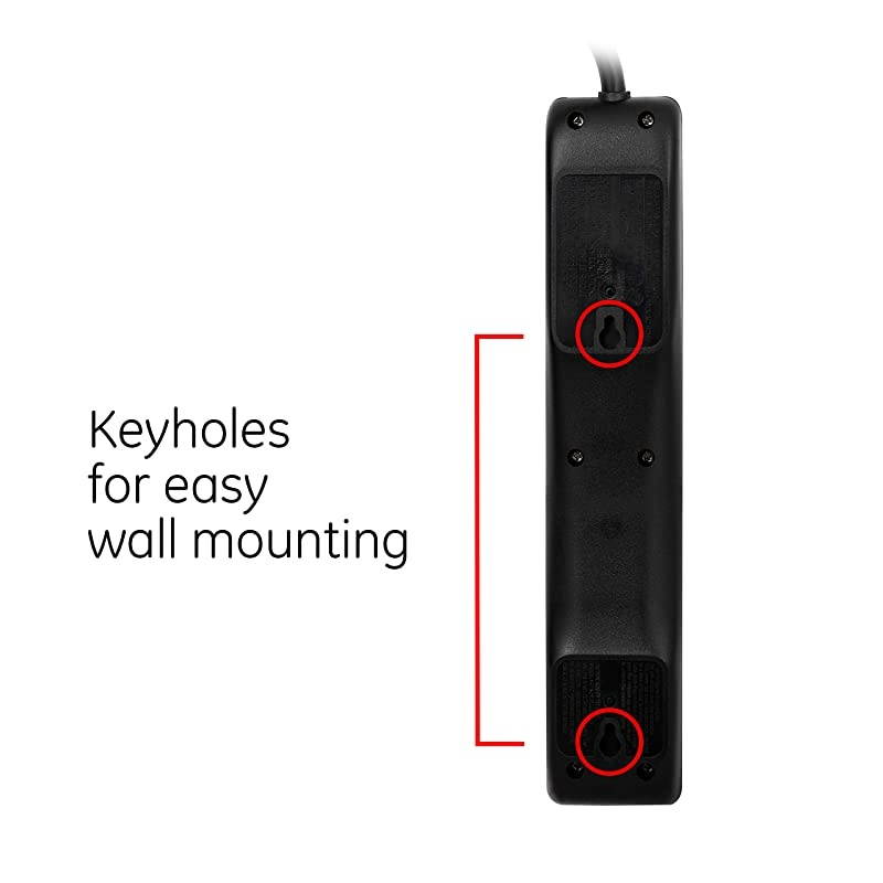 6 Outlet SurProtector 20 Ft Extension Cord Power Strip 800 Joules Flat Plug TwisttoClose Safety Covers Black 50769