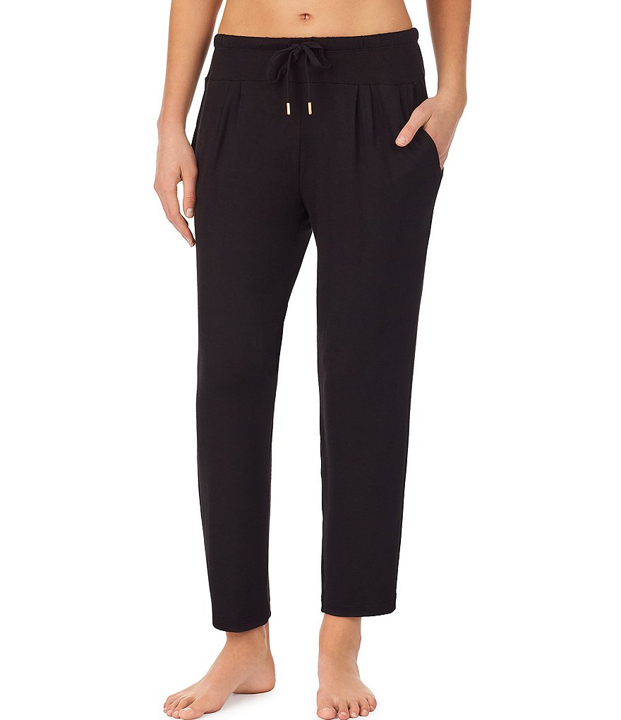 Donna Karan Solid Marled Knit Cropped Drawstring Sleep Pants