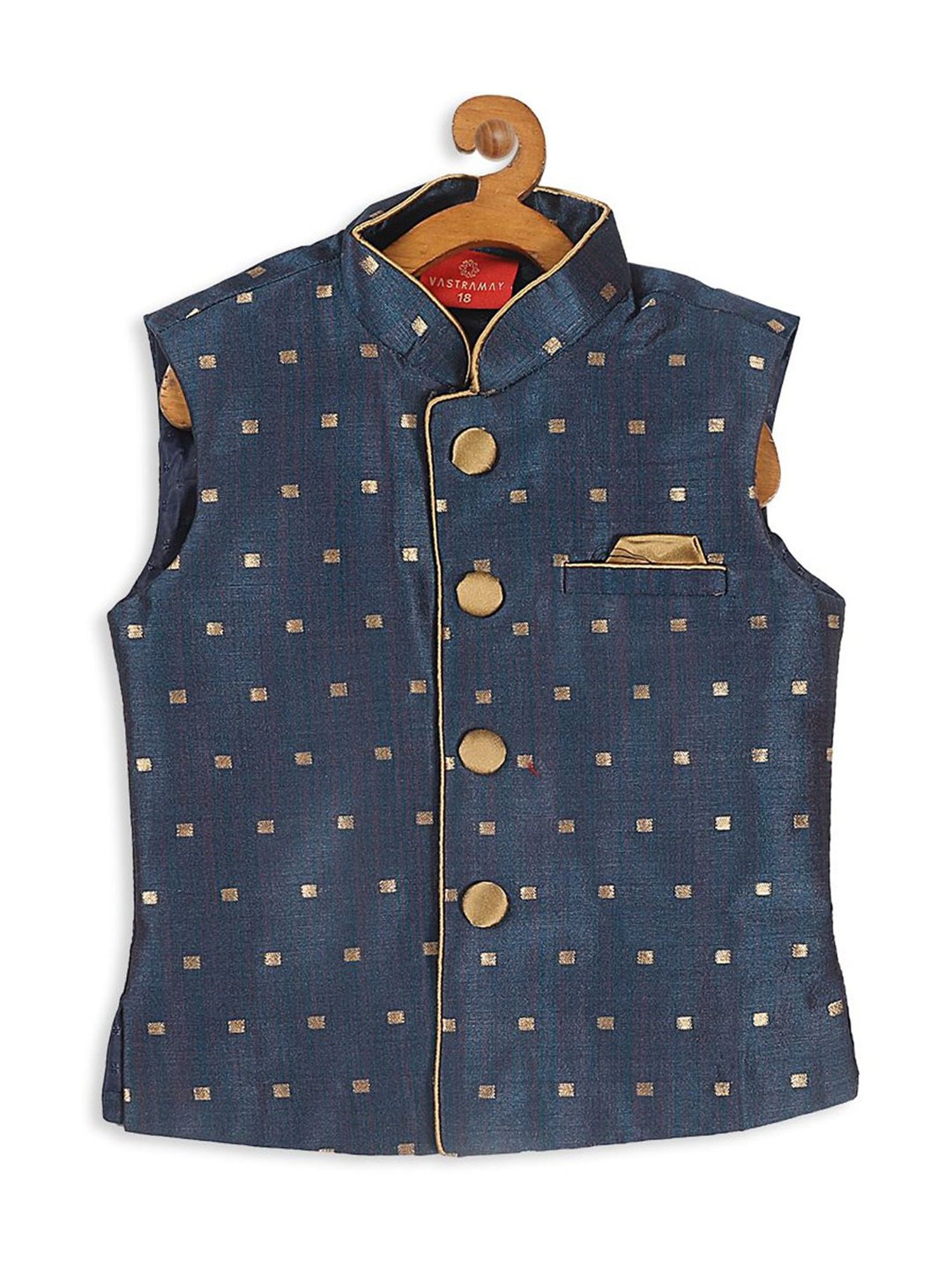 VASTRAMAY SISHU Persian Blue & Gold Printed Nehru Jacket