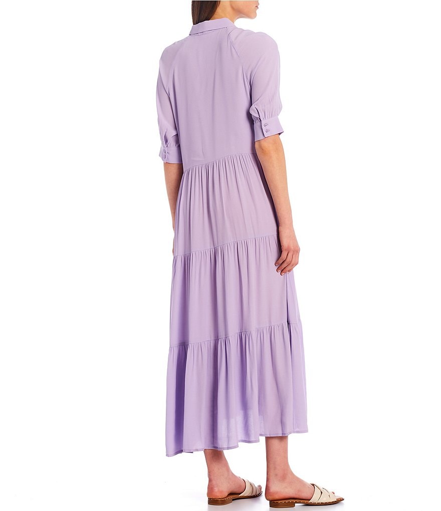 A Loves A Loose Fit Elbow Sleeve Tiered Midi Swing Dress