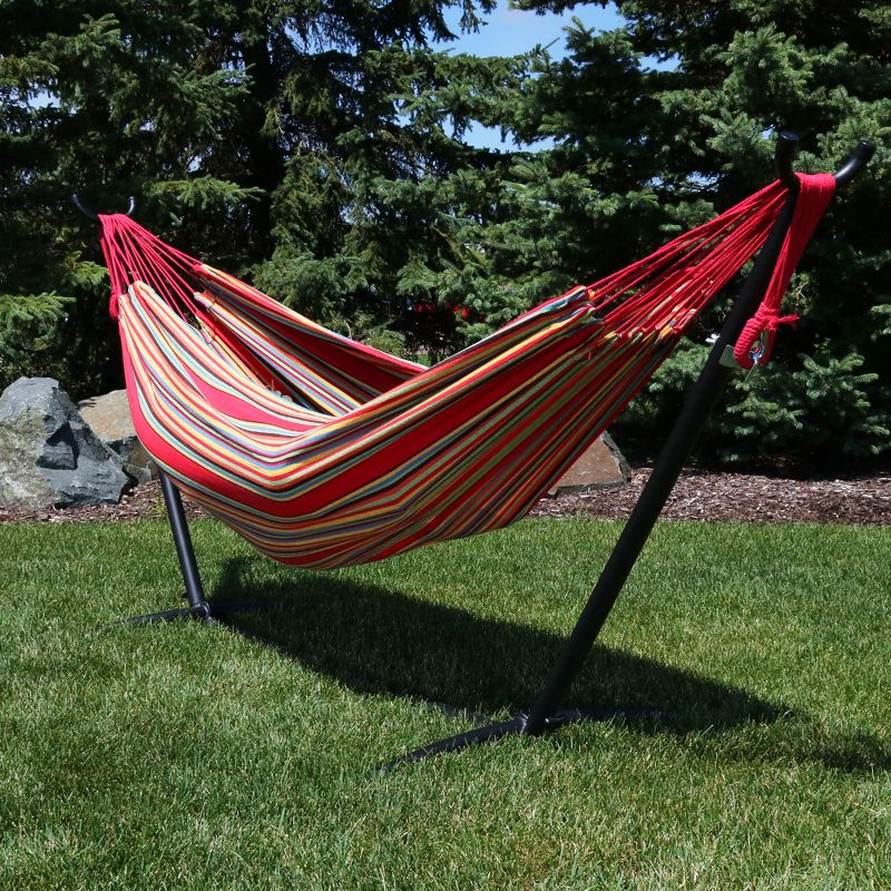 Sunnydaze Large Double Brazilian Hammock with Stand and Carrying Case - 400 lb Weight Capacity - Sunset