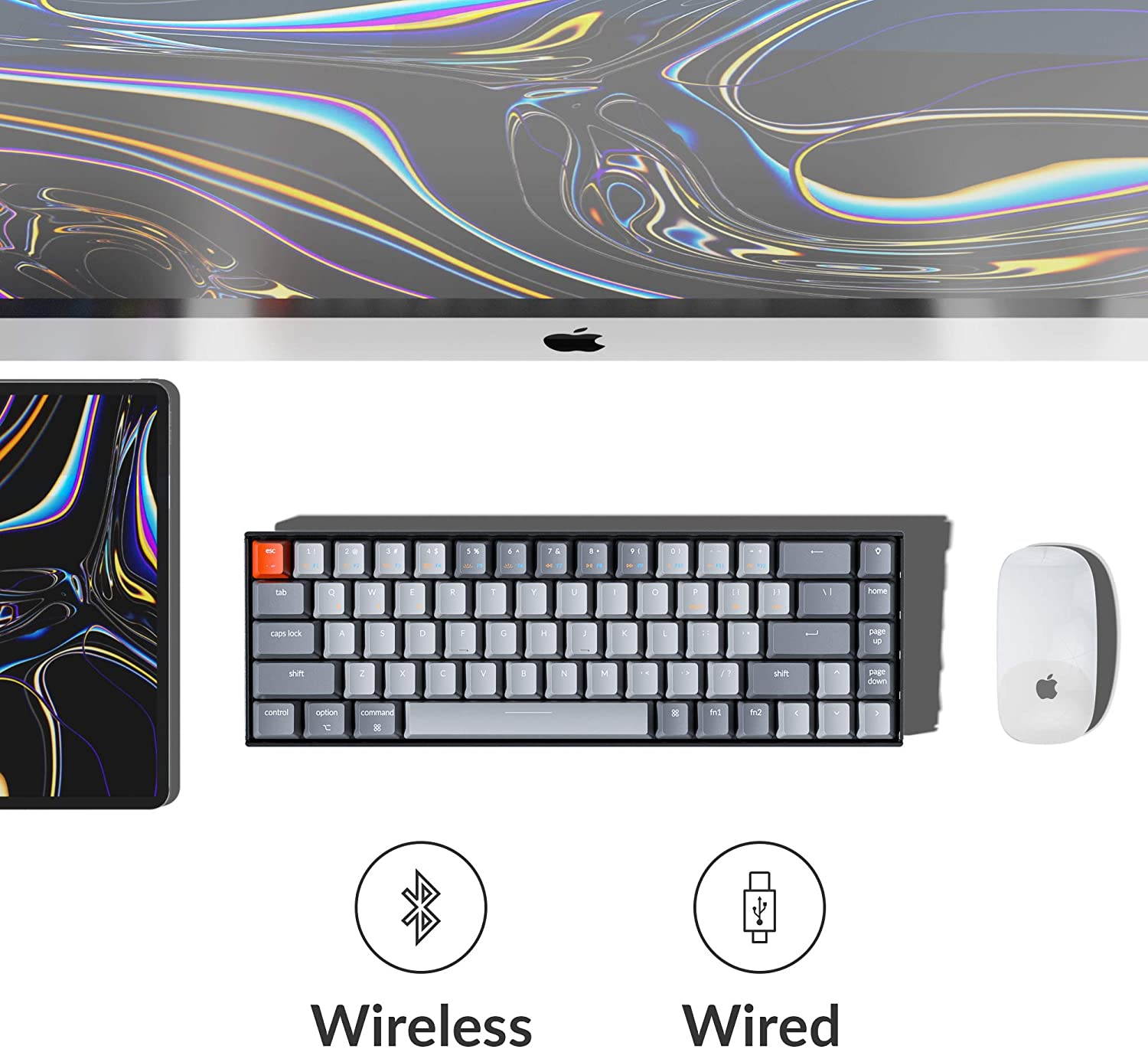 Keychron K6 Hot Swappable Wireless Bluetooth 5.1/Wired Mechanical Gaming Keyboard, 65% Compact 68-Key RGB LED Backlit N-Key Rollover, Doubleshot ABS Keycaps,for Mac Windows