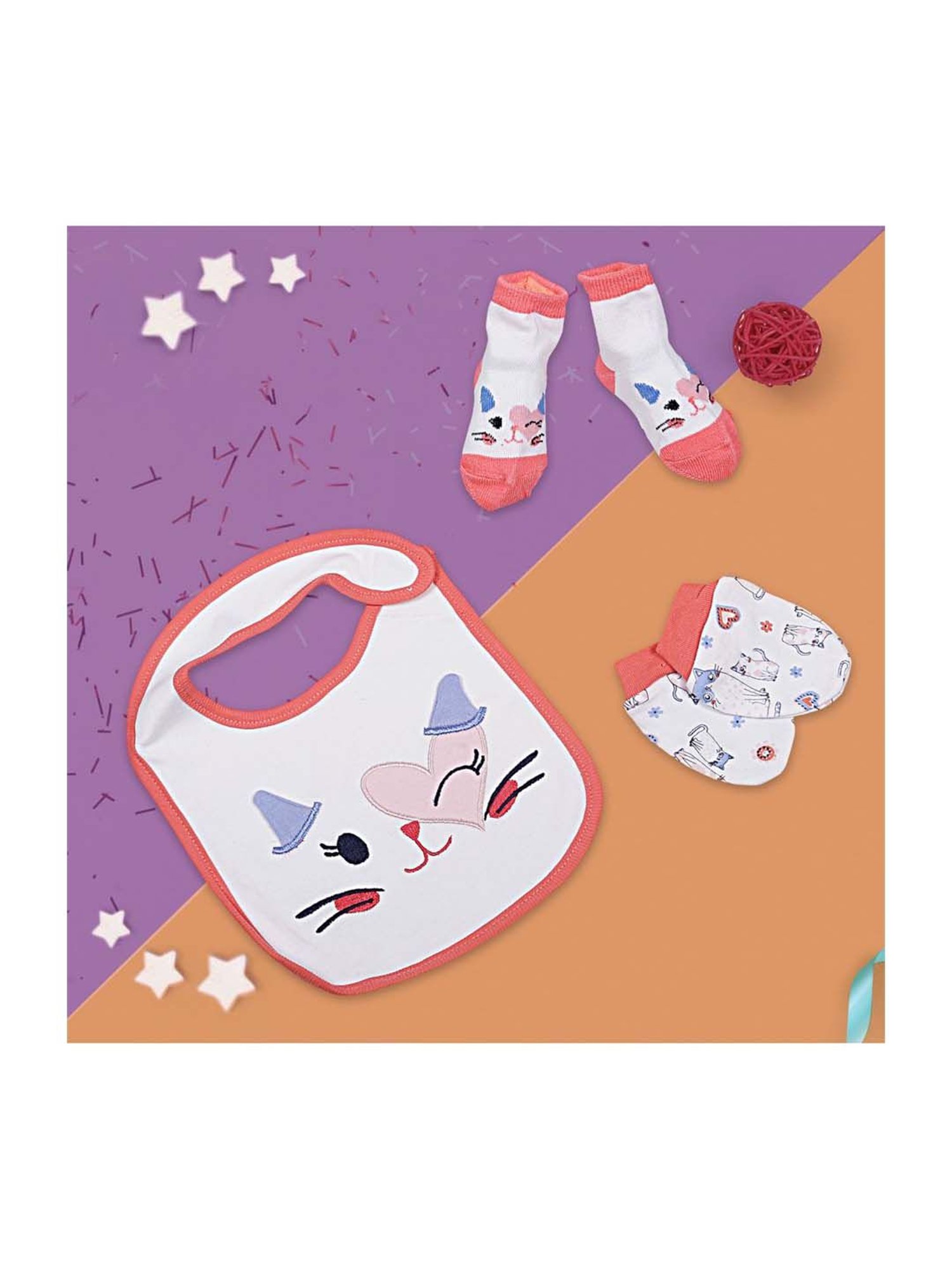 Baby Moo Kids White & Orange Printed Bib Set