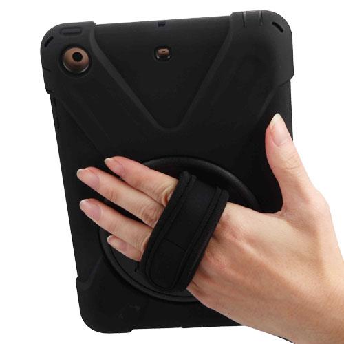 3-IN-1 Hybrid Armor Case with Hand Strap and Rotatable Stand for iPad Mini - Black
