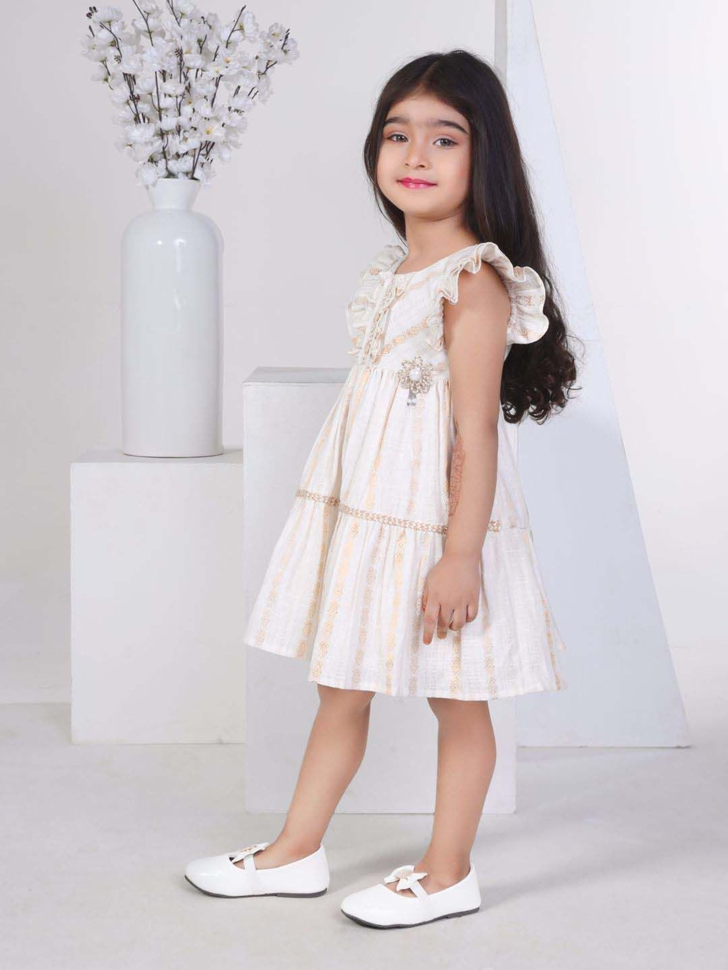 Peppermint Girls Cream Cotton Embroidery Dress
