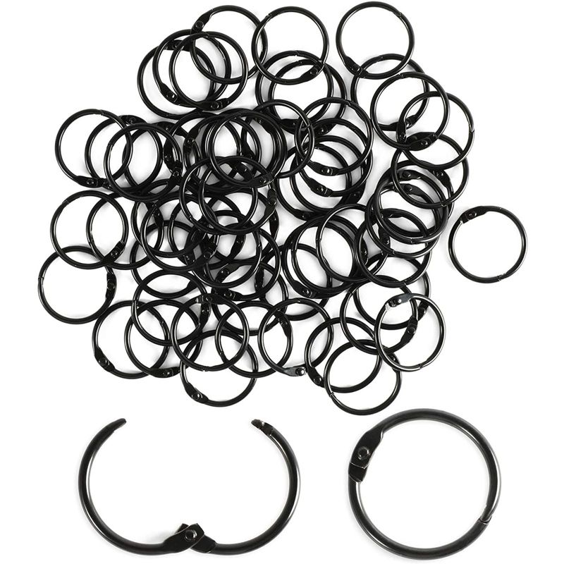 Bright Creations 60 Pack Black Loose Leaf Book Binder Rings, Metal Keychain Clips, Office Supplies(1 Inch)