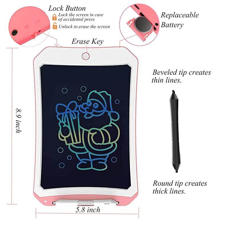 Upgraded Colorful Screen 8.5 Inch LCD Drawing Tablet for Kids Age 3+ , Electronic Magnetic Writing Doodlle Board-Toys (Pink-White-C)
