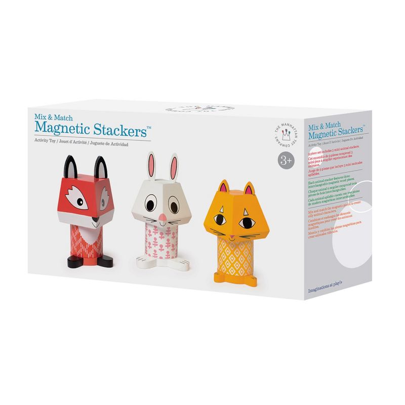 Manhattan Toy Mix & Match Fox, Bunny, & Cat Magnetic Wooden Stacking Block Toy Set Baby Toy