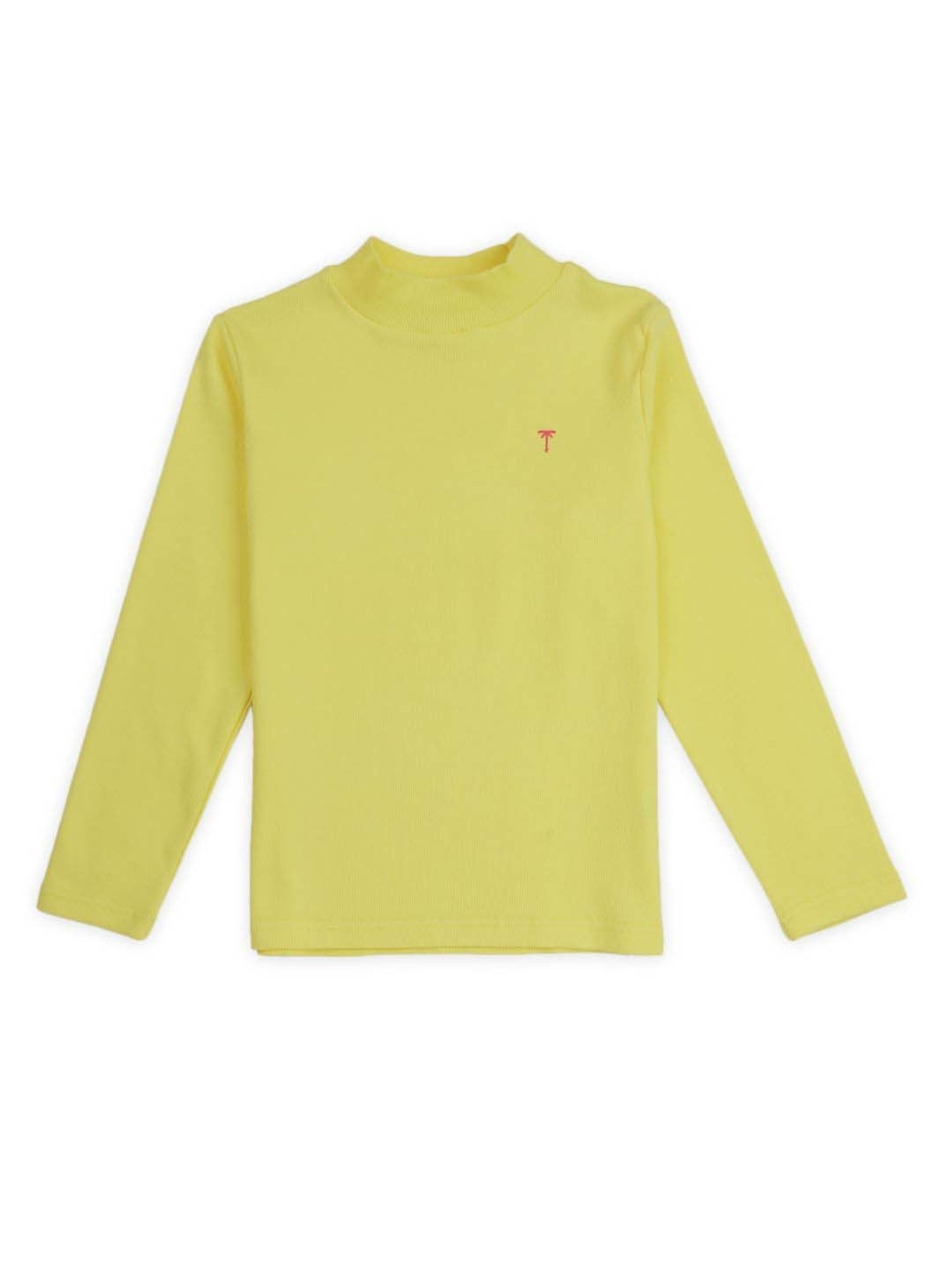 Palm Tree Kids Yellow Cotton Regular Fit Full Sleeves Skivvy