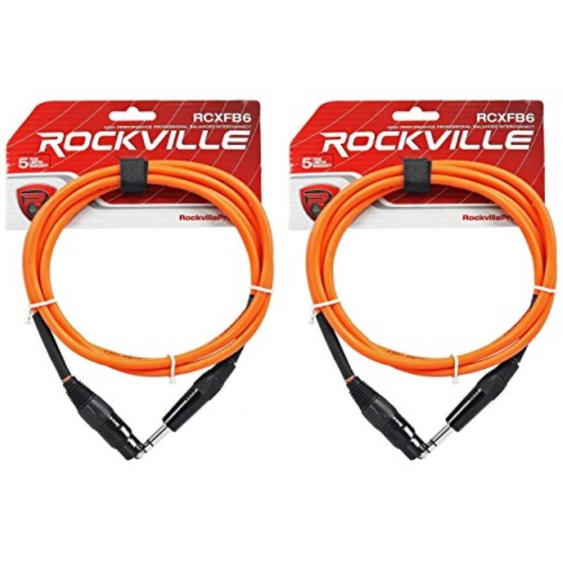 2 rockville rcxfb6o orange 6' female rean xlr to 1/4'' trs balanced cables ofc