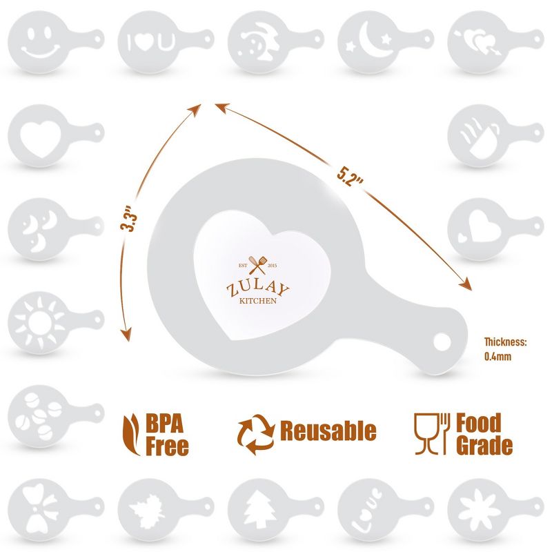 Stencils for Latte Art (16 Pack) with Various Designs to Style your Morning Coffee