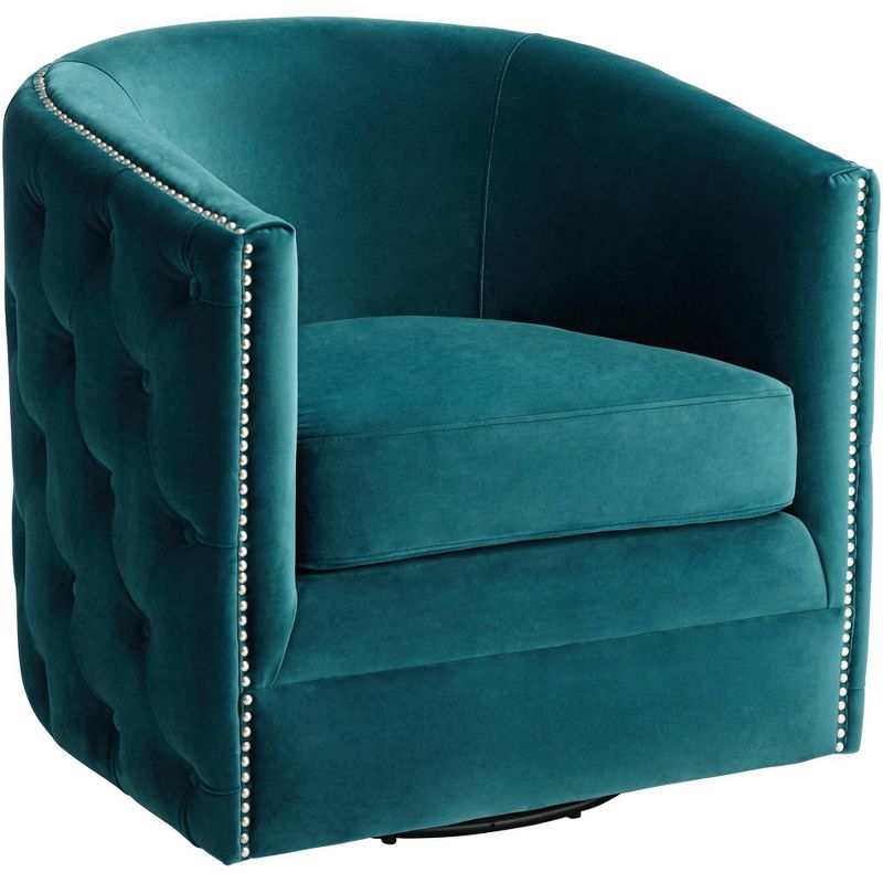 55 Downing Street Bridgerton Teal Green Velvet Tufted Swivel Accent Chair