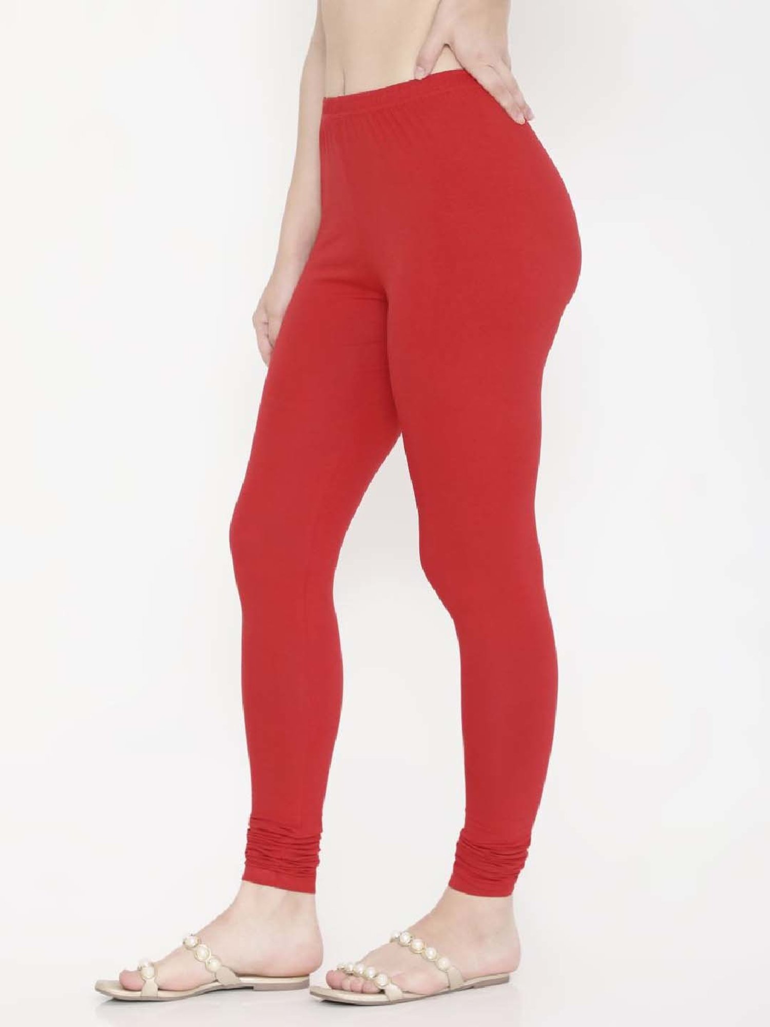FEELINGS Red Plain Churidar Leggings