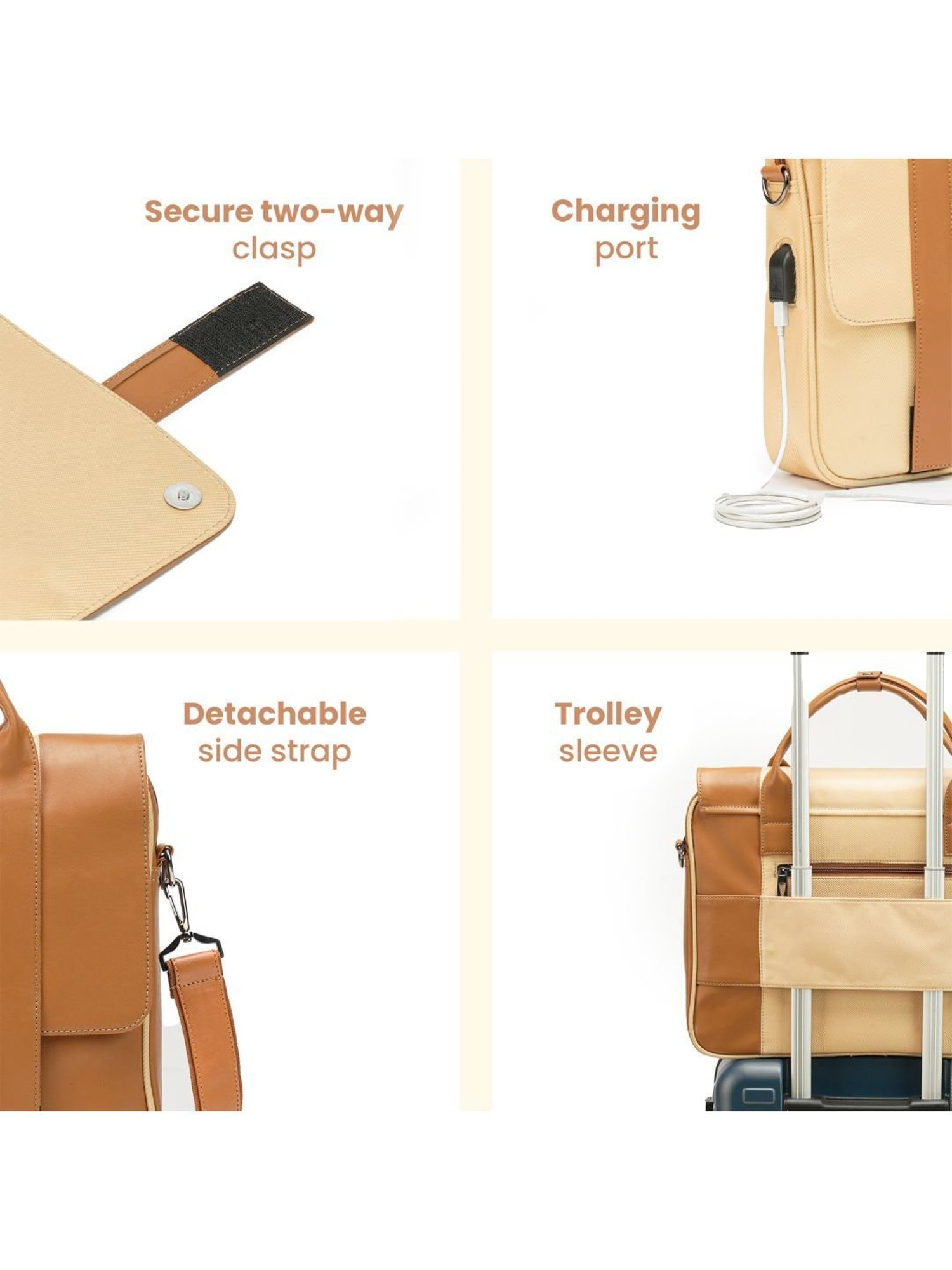 Assembly Beige Medium Laptop Messenger Bag with USB Charging Port