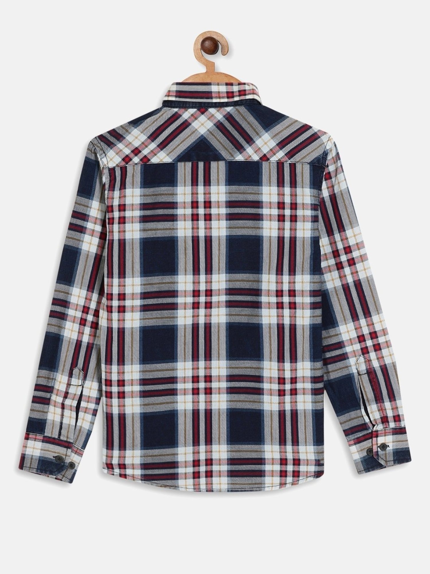 Octave Kids Marron & Blue Cotton Chequered Full Sleeves Shirt