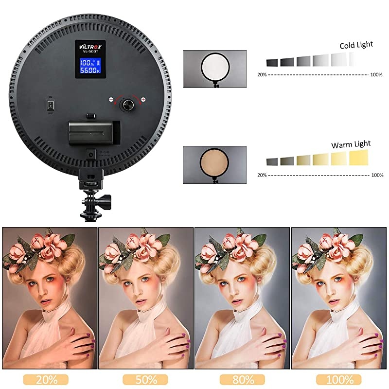 VL500T Led Light kit3300K5600K LED Video Conference Lighting 10 inch UltraThin Key Light Studio Round Lighting LED Video Light for Video Calling Portrait Light with BatteryAC Adapter