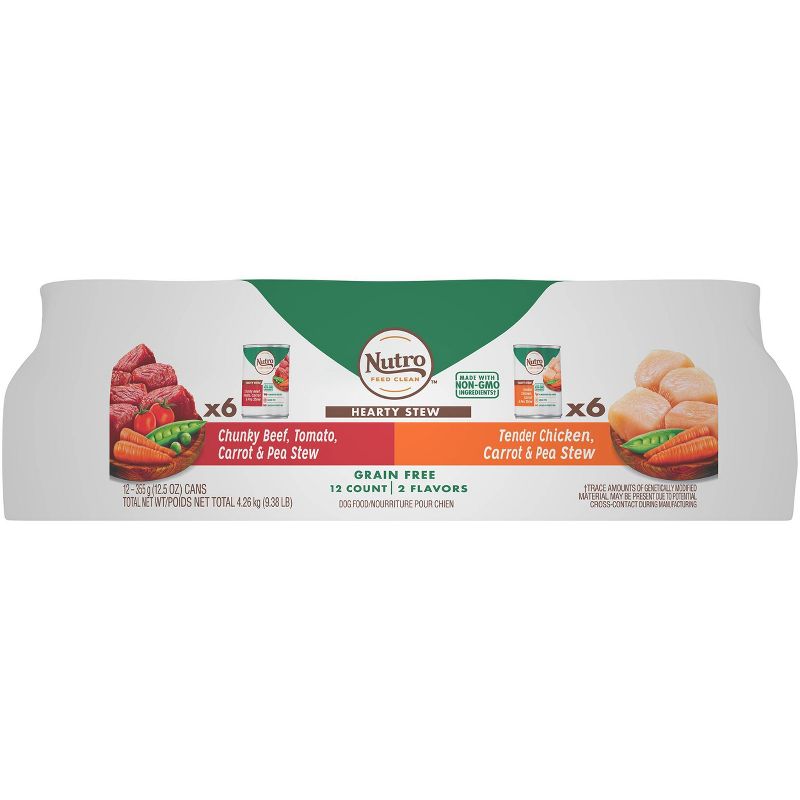 Nutro Grain Free Hearty Stew Chunky Beef & Tender Chicken Wet Dog Food - 12.5oz/12ct Variety Pack