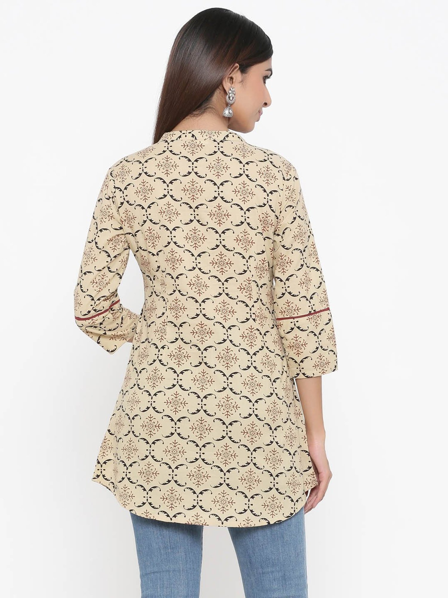 Kipek Cream Cotton Printed Kurti