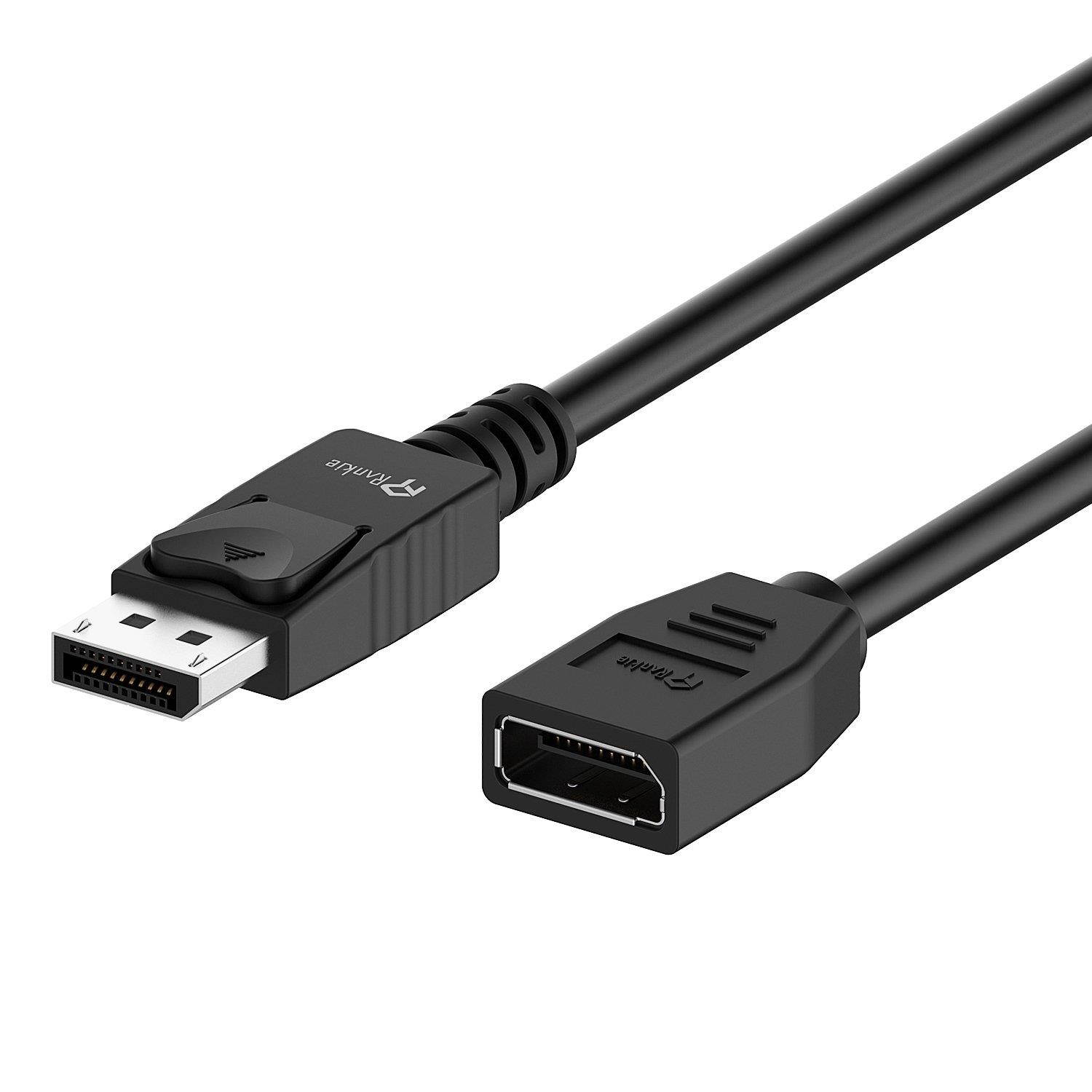 DP Extension Cable, Rankie 6 Feet DisplayPort Male to Female Extension Cable (Black) -R1332