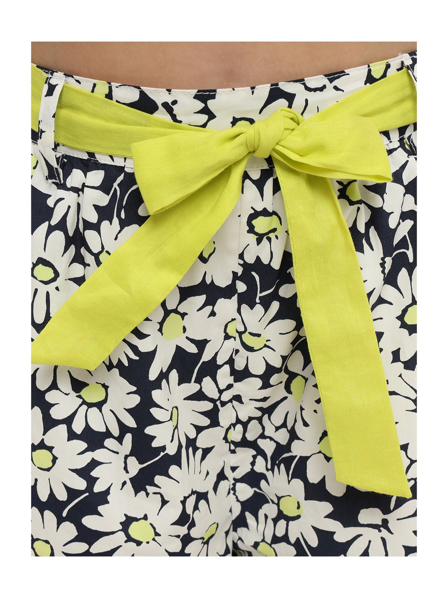 Nauti Nati Kids Navy Floral Print Top, Plazzos with Waist Tie Ups