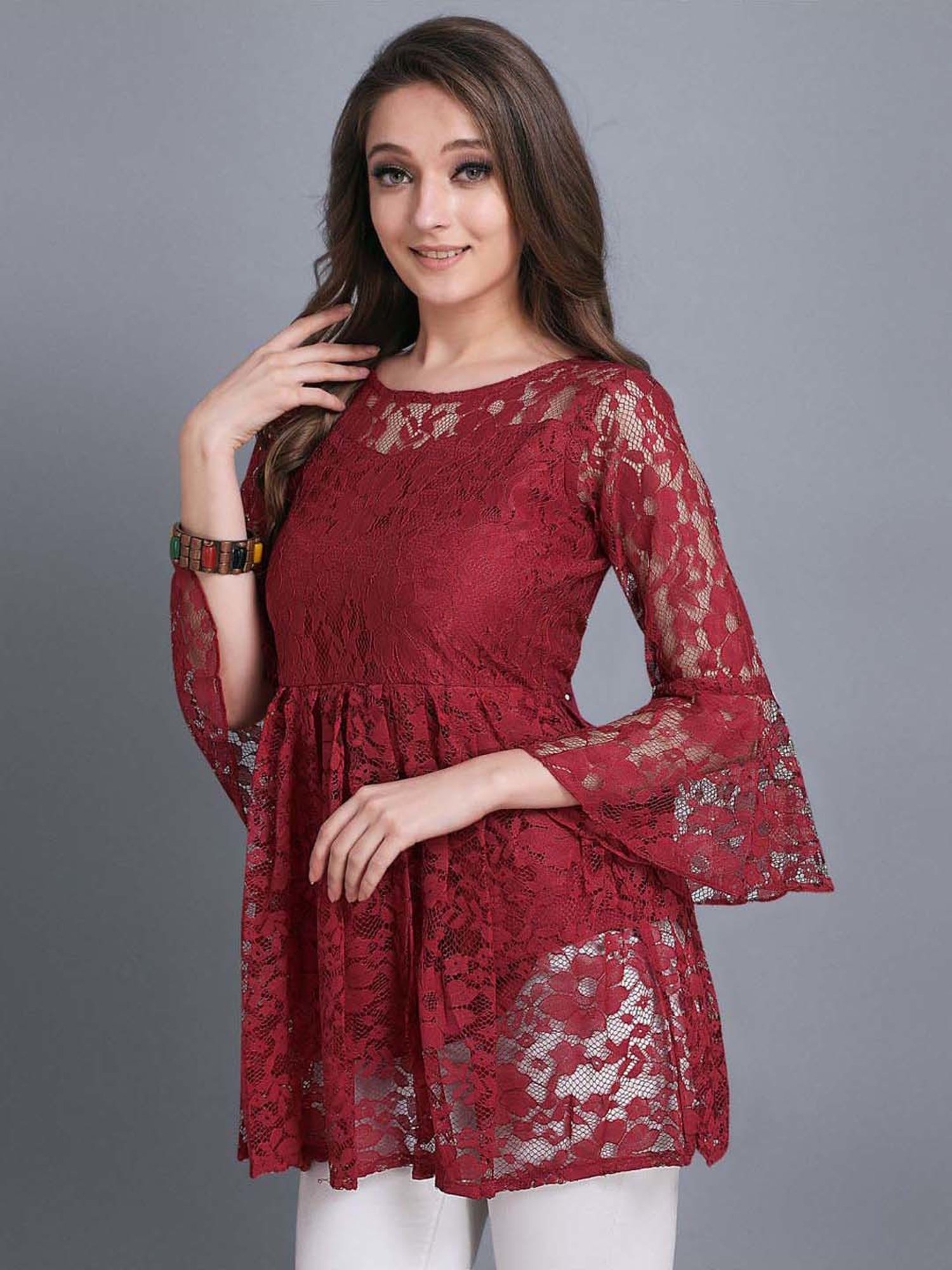 SELVIA Red Embroidered Top