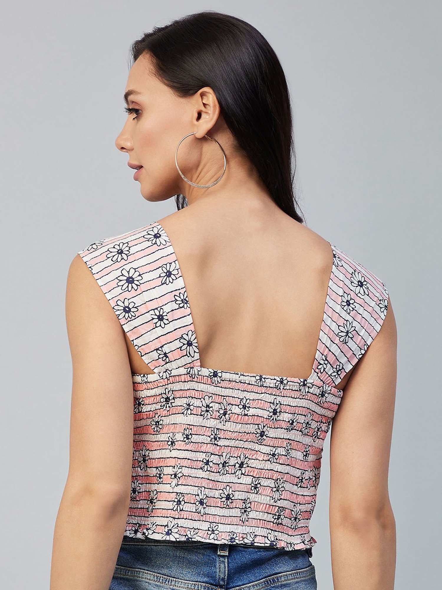 Carlton London Pink Floral Print Crop Top