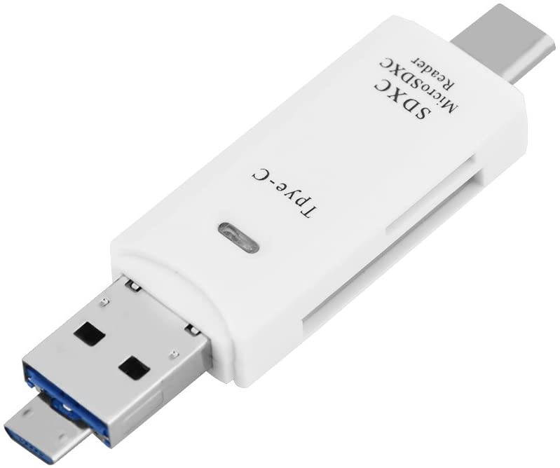 Estink 3 in 1 OTG Memory Card Reader, USB 3.1 Type C + USB + Micro USB Port, for TF/for Micro SD/SD Card, Plug and Play(White)