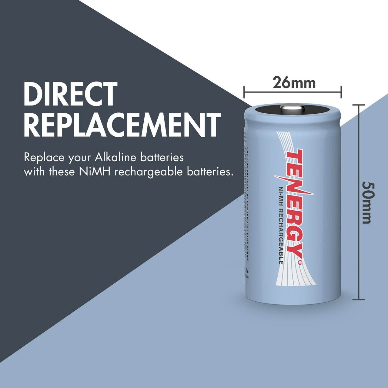 Tenergy NIMH C 1.2V 5000mAh Rechargeable Batteries, 48-pack