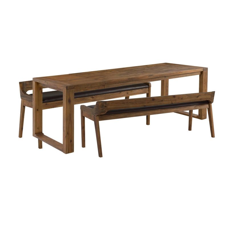 3pc Wooden Dining Set with 2 Leatherette Padded Bench Brown - Benzara