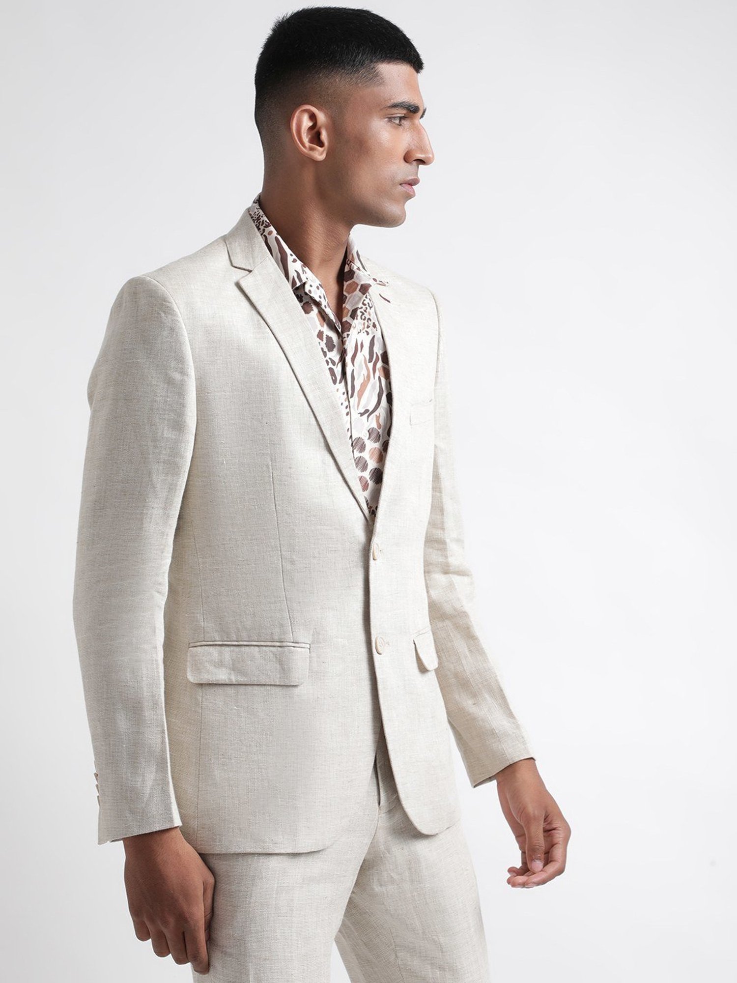 Iconic Men Self Design Regular Fit Linen Blazers