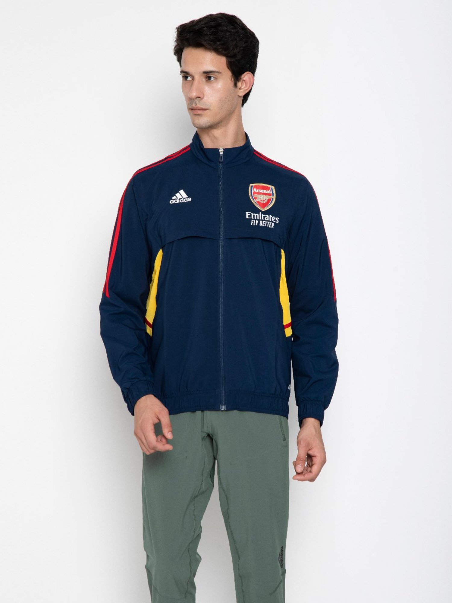Adidas Navy Blue Slim Fit Striped Sports Jacket