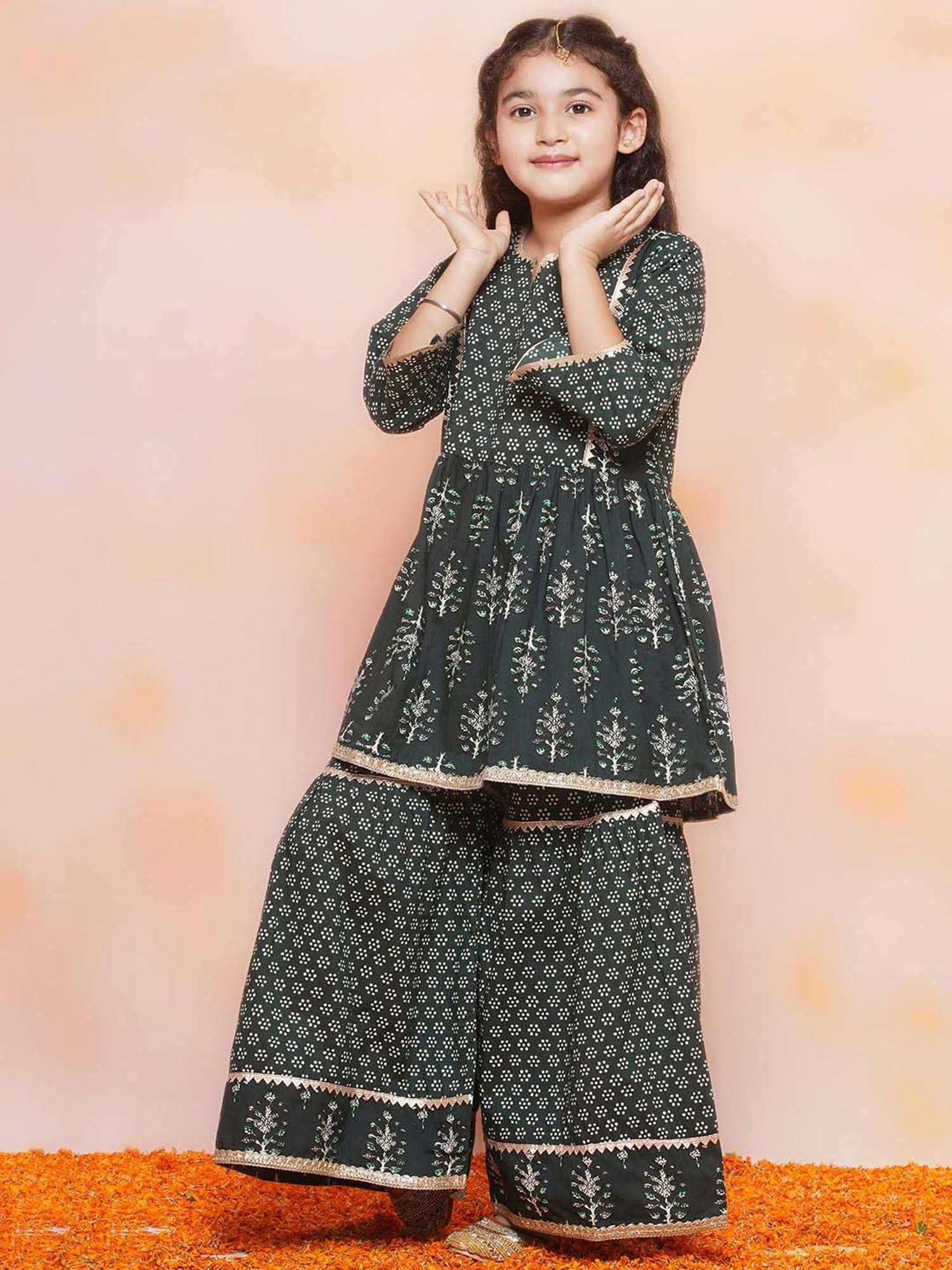 AJ Dezines Kids Black Cotton Printed Kurta Set