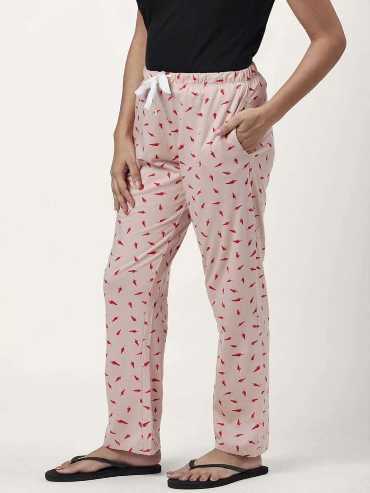 Dreamz by Pantaloons Peach Black Cotton Printed Pyjamas
