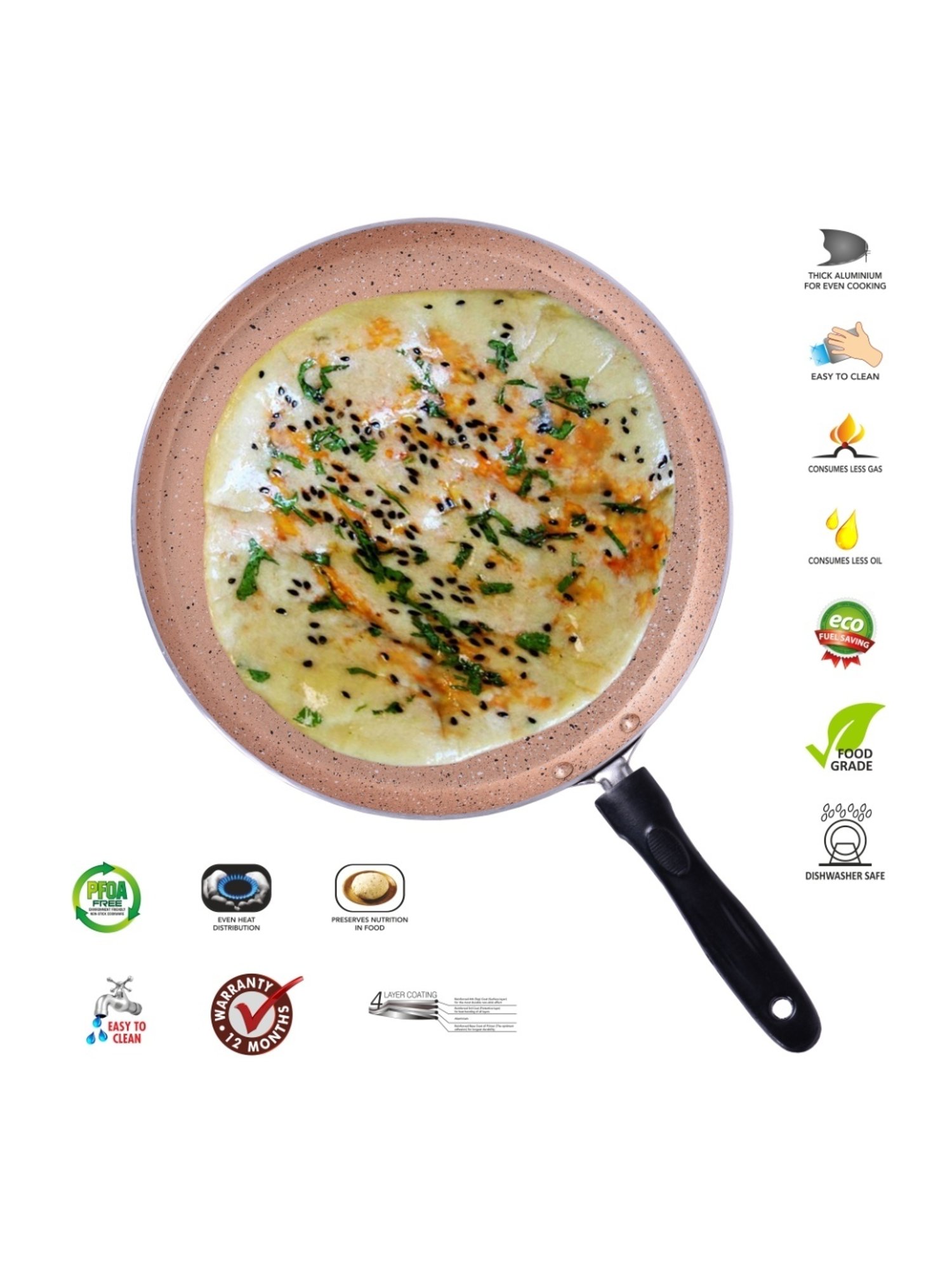 Sumeet Gold Series Pre Seasoned Cast Iron Concave Tawa for Roti 27cm 1.8kg, Gas & Induction-Friendly