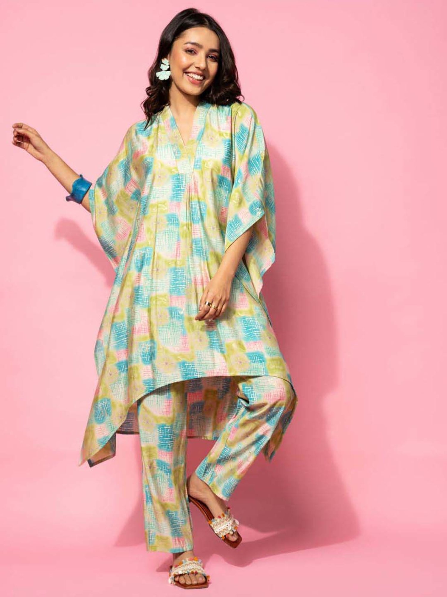 Libas Green Printed Silk Blend Co-Ords