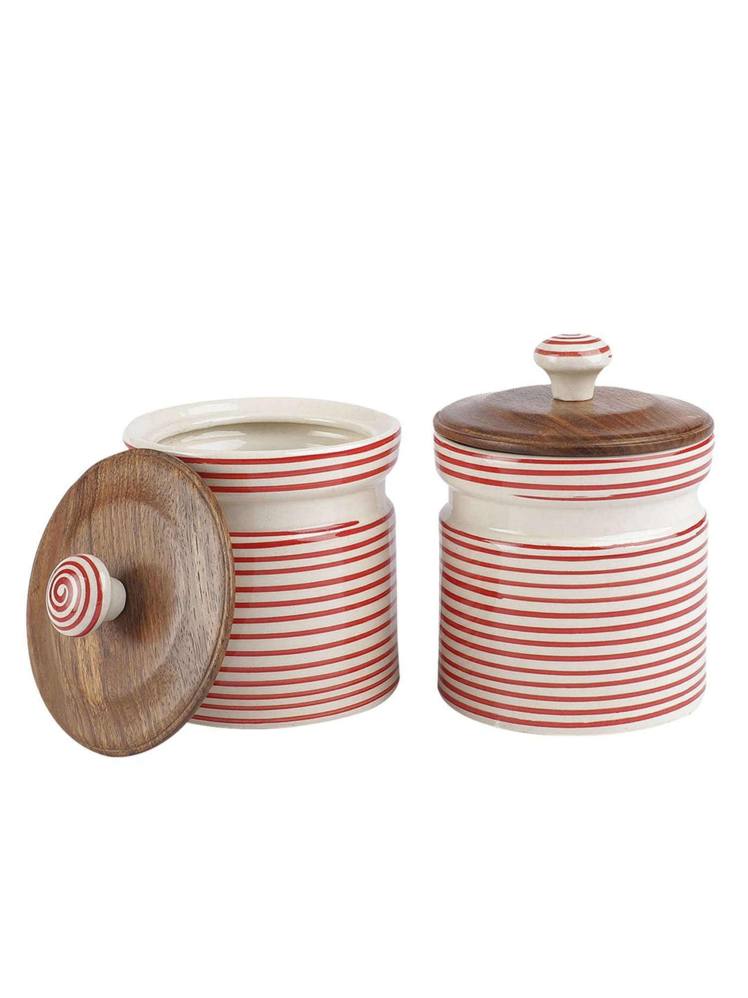 VarEesha Red Ceramic Cylindrical Jars - Set of 2