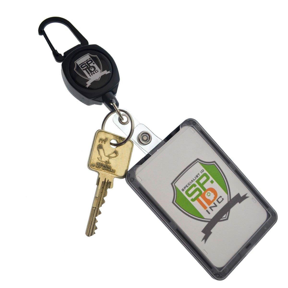 Super Heavy Duty Sidekick Retractable Badge and Key Reel - Carabiner Clip - with THREE Card ID Badge Holder by Specialist ID