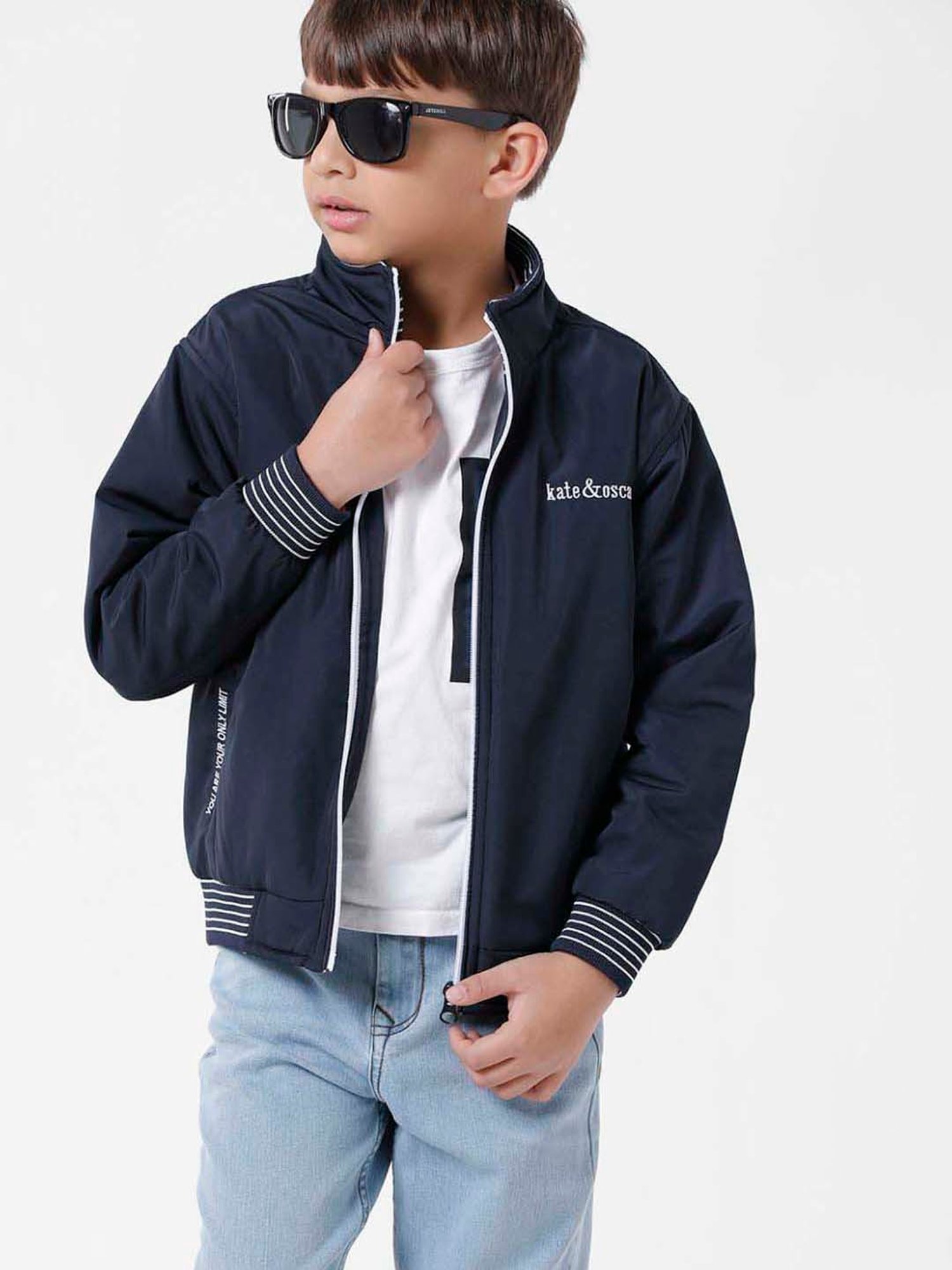 Kate & Oscar Kids Navy Embroidered Full Sleeves Jacket