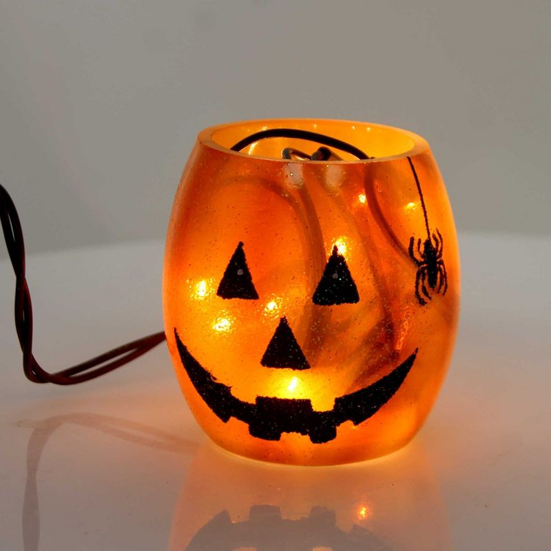 Stony Creek 3.0" Pumpkin Lighted Glass Jar Halloween Spider  -  Novelty Sculpture Lights