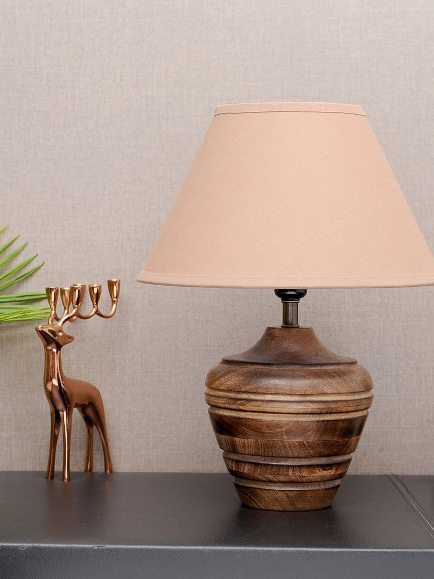Kapoor Lamp Shades Brown & Pink Wood Knepp Mini Carved Table Lamp