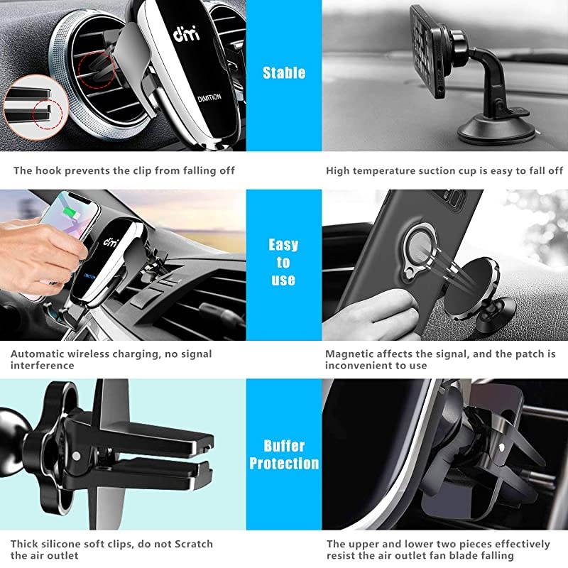 Wireless Car Charger 10W Qi Fast Charging Air Vent Car Phone Mount Automatic Clamping Cell Phone Holder Compatible with iPhone Xs MaxXRXSX8 Plus Samsung Galaxy S10S10 PlusS9S8S7Note 9 10