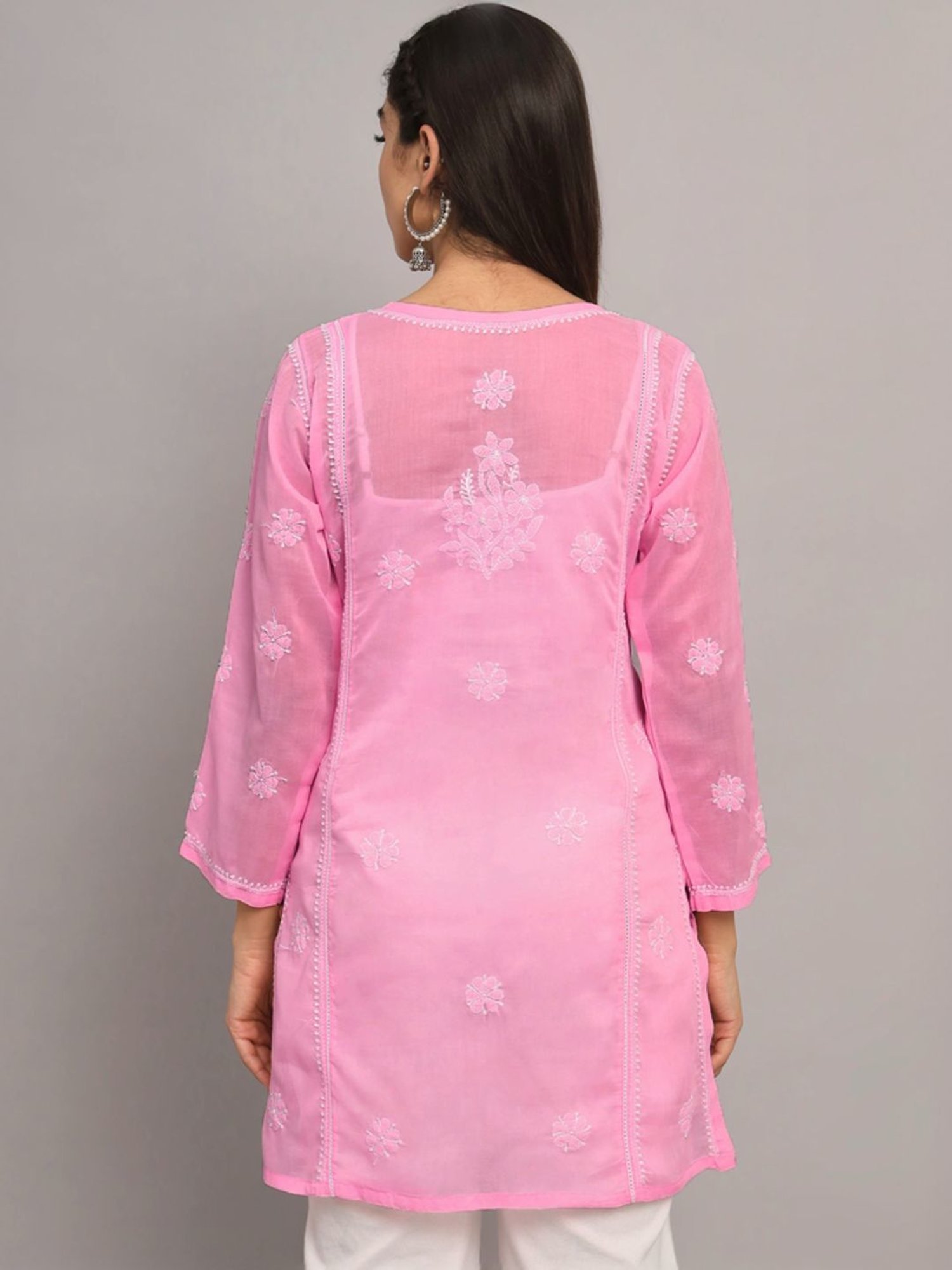 PARAMOUNT CHIKAN Dusty Rose Cotton Hand Embroidered Chikankari Straight Kurti