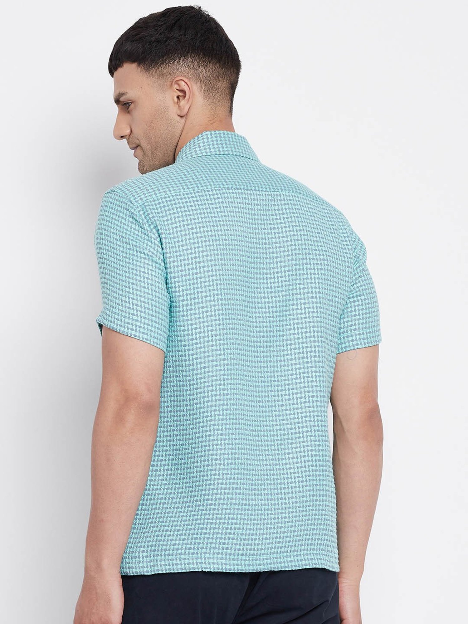 Even Turquoise Regular Fit Printed Shirt