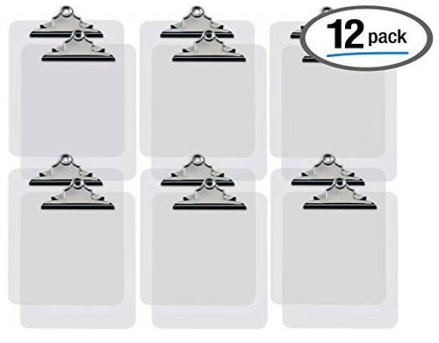 Clear Plastic Clipboards, 12 Pack, Durable, 12.5 x 9 Inch, Standard Metal Clip, by Better Office Products, Transparent, See-Through Clear, Set of 12