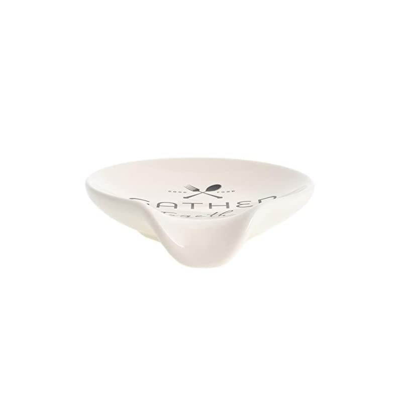 Gather Together Good Food 4.5 x 4 Glossy White Ceramic Stoneware Kitchen Spoon Rest