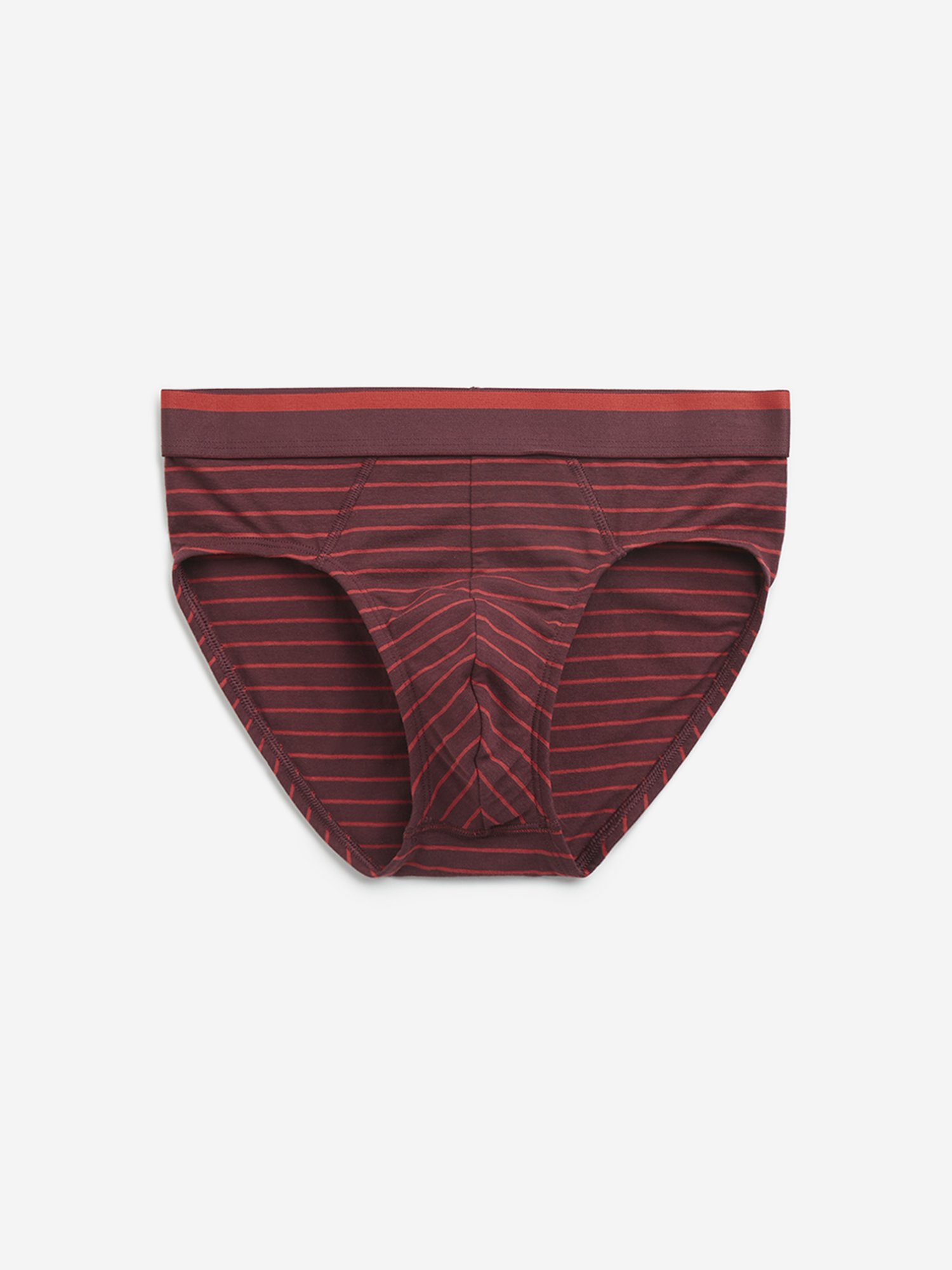WES Lounge by Westside Maroon Striped Cotton Blend Briefs - Pack of 3