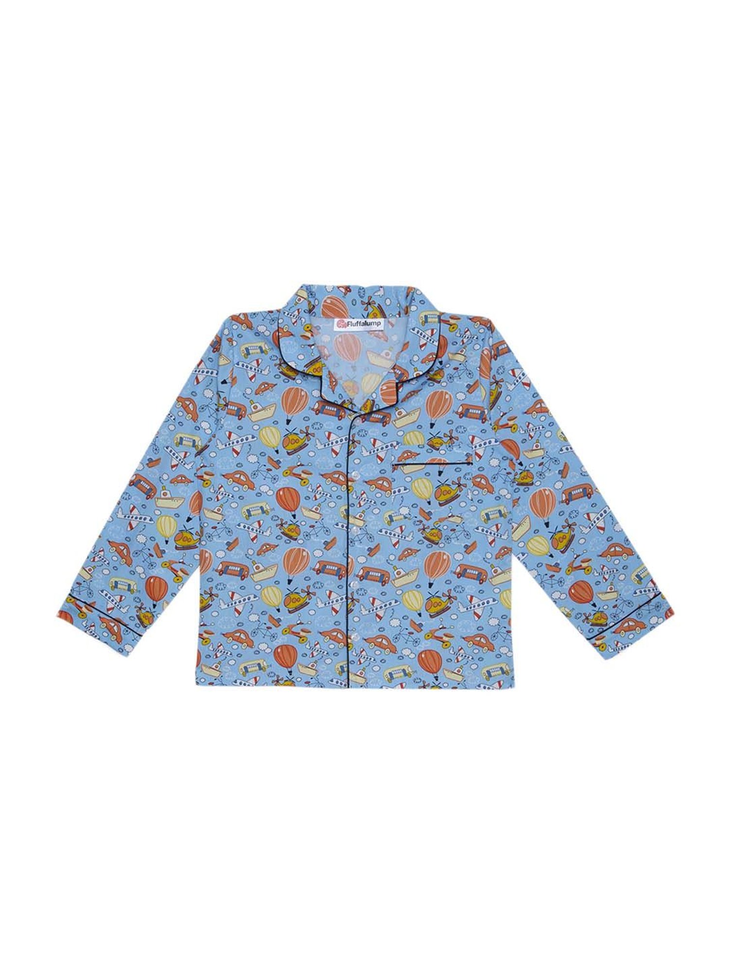 Fluffalump Boys Multicolor Cotton Printed Nightwear Top & Pants Set